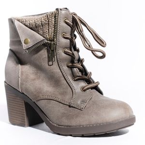 JellyPop Harlem Ankle Bootie Lace Up Heel with Faux Zipper & Sweater Lining